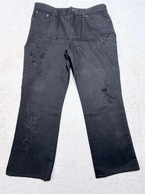Ralph Lauren Jeans Co Embroidered Black Denim Womens Beaded Floral Petite 8P